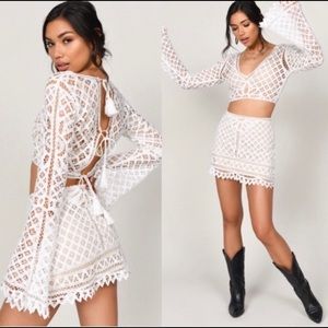 Tobi Good to You White Lace Crop Skirt set